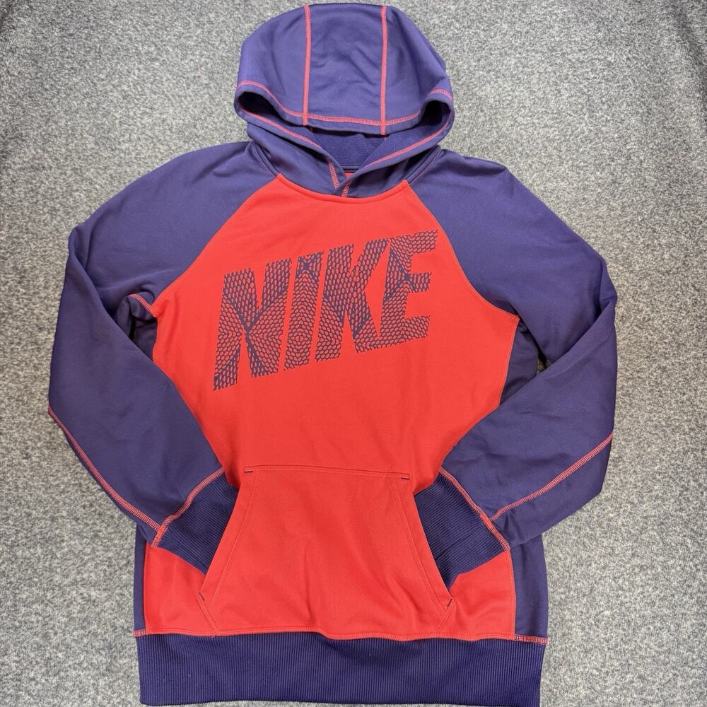 Nike Therma-FIT MED Red/Purple Pullover Hoodie Fleece Graphic Logo Pocket 0300